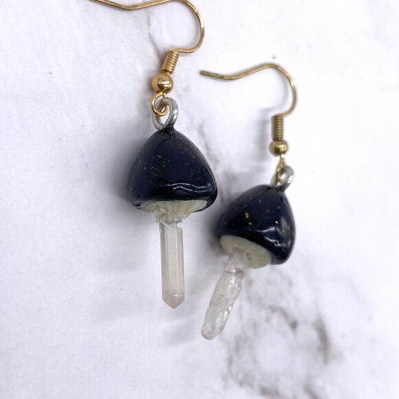 Black Mushroom Quartz Crystal earrings - Picture 6 of 9